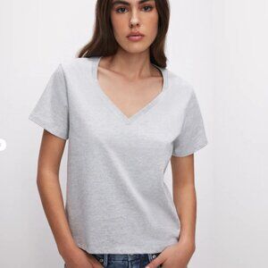 🌫️👕 Good American Cotton Classic V-Neck Tee • Heather Grey • Medium • NWT